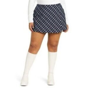 NWT Junior’s BP Navy Blue Plaid Faux Wrap School Girl Mini Skirt (XL)